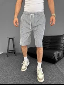 Su Yolu Çizgili Cepli Şort- Gri thumbnail 2