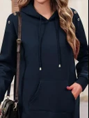 Kadın Uzun Kollu şardonlu Omuz Kuşgöz Detay Eteği Ribanalı Kapşonlu Iki Iplik Elbise thumbnail 2