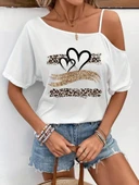 Kadın Tek Omuzu Açık Ip Askılı Baskılı Viskon Bluz thumbnail 1