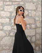 Kadın Ip Askılı V Yakalı çift Renkli Janjan Krep Elbise thumbnail 4