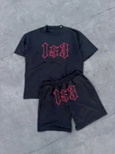 Erkek Nakış İşlemeli Şortlu Takım - Siyah thumbnail 1
