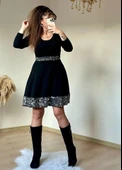 Kadın Bisiklet Yaka Beli Ve Eteği Pul Payet Detay Fırsat ürün Diz üstü Elbise thumbnail 4
