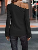 Kadın Uzun Kollu Tek Omuzu Açık Dantelli Burgu Bluz thumbnail 3