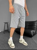 Su Yolu Çizgili Cepli Şort- Gri thumbnail 1