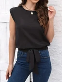 Kadın Sıfır Kol Etek Ucu Bağlama Detay Ithal Krep Bluz thumbnail 6