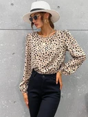 Kadın Uzun Kollu Bisiklet Yaka Desenli Bluz thumbnail 5