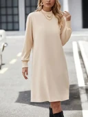 Kadın Uzun Kollu Balıkçı Yaka Kısa şardonlu Dalgıç Elbise thumbnail 1