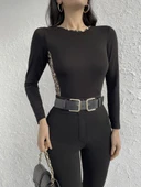 Kadın Uzun Kollu Leopar şeritli Viskon Bluz thumbnail 4