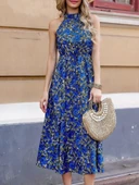 Kadın Omuzlardan Açık Daire Yaka Desenli Maxi Süprem Elbise thumbnail 2