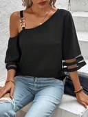 Kadın Askılı Asimetrik Kesim Kol Ve Yaka Kolda Tül Ve Aksesuar Detaylı Janjan Krep Bluz thumbnail 5