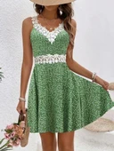 Kadın Askılı Dantel Yakalı çiçek Desenli Süprem Elbise thumbnail 1