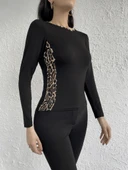 Kadın Uzun Kollu Leopar şeritli Viskon Bluz thumbnail 6