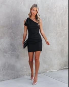 Kadın Tek Omuzu Açık Kelebek Detaylı Janjan Krep Elbise thumbnail 5