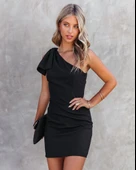 Kadın Tek Omuzu Açık Kelebek Detaylı Janjan Krep Elbise thumbnail 4