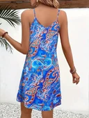 Kadın Ip Askılı V Yakalı Desenli Kısa Süprem Mini Elbise thumbnail 2