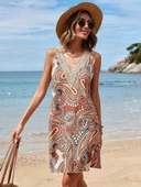 Kadın Kısa Kollu Dantel V Yakalı Desenli Süprem Elbise thumbnail 1