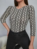 Kadın Baskılı Bisiklet Yaka Bluz thumbnail 2