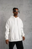 Erkek Düz Kapüşonlu Sweat - Beyaz thumbnail 3