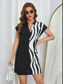 Kadın Dalga Desenli Mini Elbise thumbnail 2