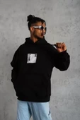 Erkek Ön Arka Baskılı Kapşonlu Sweat - Siyah thumbnail 1