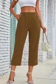 Kadın Beli Lastikli Düğme Ve Cep Detaylı Kapri Ithal Keten Pantolon - 4