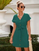 Kadın Kısa Kollu V Yakalı önden Düğmeli Viskon Bluz thumbnail 6