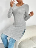 Kadın Uzun Kollu Yuvarlak Yaka Yandan Yırtmaçlı Düğmeli şardonlu Kaşkorse Bluz thumbnail 4