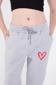 Oversize Boru Paça Baskılı Eşofman Pantolon - Gri - 4
