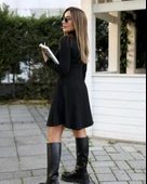 Kadın Uzun Kollu Balıkçı Yaka Salaş Kusa Akrilik Elbise thumbnail 3