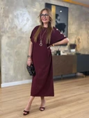 Kadın Kısa Kollu Bisiklet Yaka Omuzdan Düğmeli Uzun Viskon Iki Iplik Elbise thumbnail 6