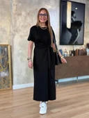 Kadın Kısa Kollu Bisiklet Yaka Yandan Bağlamalı Viskon Iki Iplik Elbise thumbnail 4