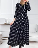 Kadın Krep Kumaş Uzun Kollu Tam Boy Puantiyeli Elbise 132 Cm thumbnail 2