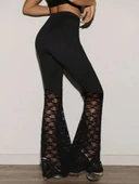 Kadın Yüksek Bel Dantel Detaylı Dalgıç Pantolon - 3