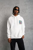 Erkek Patel Six Baskılı Kapüşonlu Sweat - Beyaz thumbnail 2