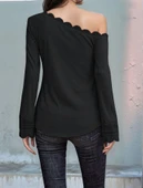 Kadın Uzun Kollu Tek Omuzu Açık Dantelli Burgu Bluz thumbnail 2