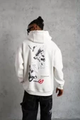 Erkek Şapkalı Güvercin Baskılı Kapşonlu Sweat - Beyaz thumbnail 1