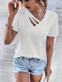 Kadın Kısa Kollu V Yaka şerit Detay Viskon Bluz thumbnail 1