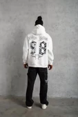 Erkek 98 Baskılı Kapşonlu Sweat - Beyaz thumbnail 4