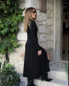 Kadın Uzun Kollu önden Fermuarlı Ithal Krep Elbise thumbnail 5