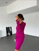 Kadın Ceket Yaka Düğme Detaylı Atlas Kumaş Elbise thumbnail 10