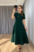 Kadın Kısa Kollu Bisiklet Yaka Maksi Boy Ithal Krep Elbise thumbnail 3