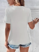 Kadın Kısa Kollu V Yaka şerit Detay Viskon Bluz thumbnail 2