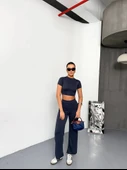 Osy Modal Yumuşak Dokulu Kumaş Kısa Kollu Crop Alt Ispanyol Paça Pantalon Ikili Takım - Füme - 1