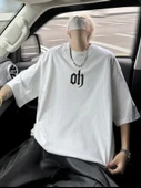 Baskılı Oversize Bisiklet Yaka T-shirt - Beyaz thumbnail 1
