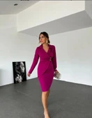 Kadın Ceket Yaka Düğme Detaylı Atlas Kumaş Elbise thumbnail 3