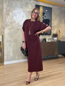 Kadın Kısa Kollu Bisiklet Yaka Omuzdan Düğmeli Uzun Viskon Iki Iplik Elbise thumbnail 7