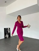 Kadın Ceket Yaka Düğme Detaylı Atlas Kumaş Elbise thumbnail 5