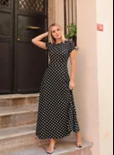 Kadın Kısa Kollu Bisiklet Yaka Puantiyeli Maksi örme Krep Elbise thumbnail 2