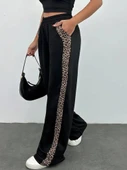 Kadın Yüksek Bel Bağcıklı Yanları Leopar Desenli Viskon Iki Iplik Pantolon - 4