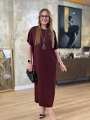 Kadın Kısa Kollu Bisiklet Yaka Omuzdan Düğmeli Uzun Viskon Iki Iplik Elbise thumbnail 5